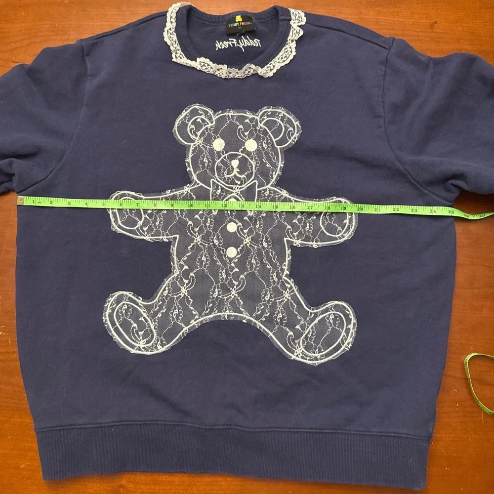 Teddy Fresh sweatshirt XL Navy blue white bear lace appliqué RARE - Picture 4 of 9